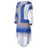 Robe Tribale Imprimée Haute Basse à Manches Longues - Bleu Dodger L