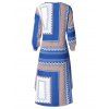 Tribal Print High Low Long Sleeve Dress - DODGER BLUE L
