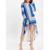 Robe Tribale Imprimée Haute Basse à Manches Longues - Bleu Dodger 2XL