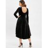 Long Sleeve High Low Velvet Dress - BLACK XL