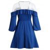 Ruffles Long Sleeve Plunging Neck Belted Dress - DEEP BLUE 2XL