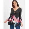 Skirted Half Buttoned Floral Blouse - BLACK 2XL
