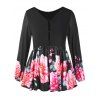Skirted Half Buttoned Floral Blouse - BLACK 2XL