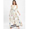 Summer Branch Bird Contrast Stripe Print Cut Out Cold Shoulder Maxi Dress - WHITE M