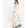 Summer Branch Bird Contrast Stripe Print Cut Out Cold Shoulder Maxi Dress - WHITE M