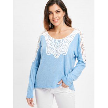 

Lace Insert Pullover Sweater, Sky blue