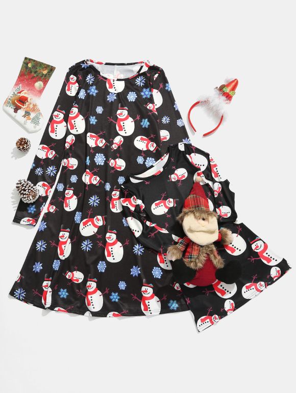 Robe Pyjama de Noël Bonhomme de Neige Imprimé Pour la Famille - Noir MOM M