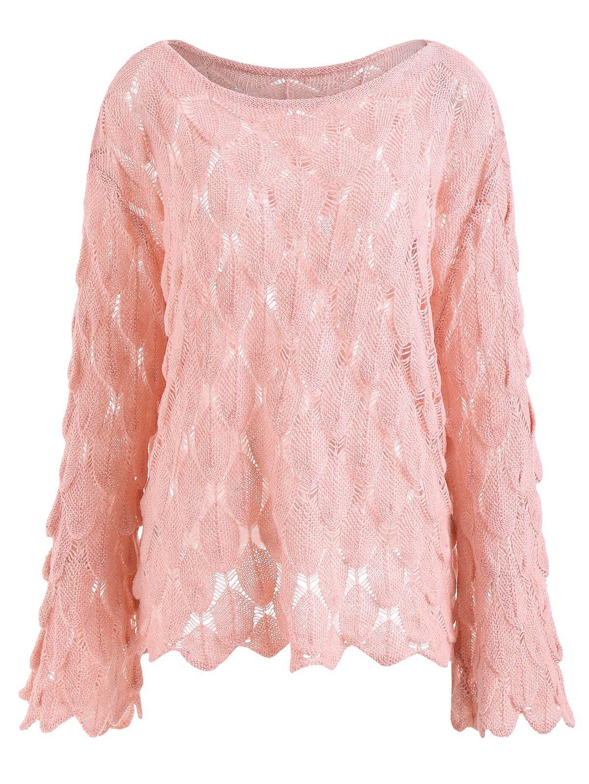 

Long Sleeve Scalloped Hem Pullover Sweater, Light pink