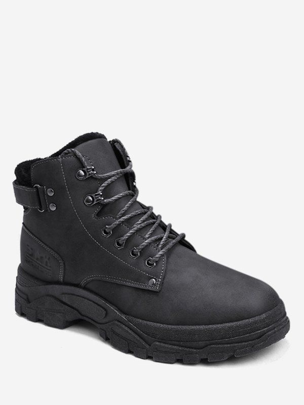 

Platform Lace Up Plush Ankle Boots, Gray