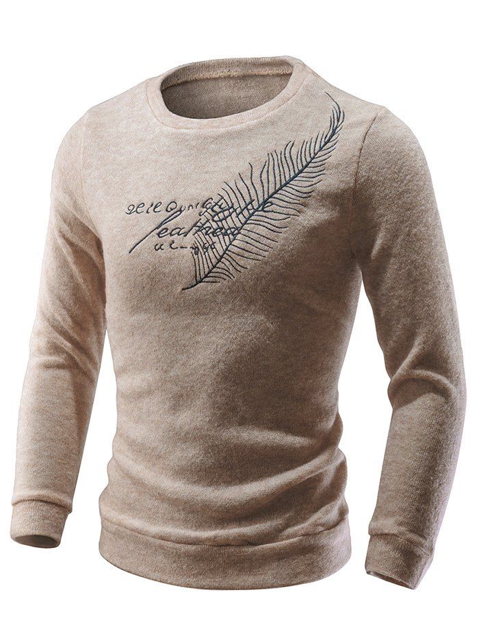

Feather Embroidery Round Neck Sweater, Antique white
