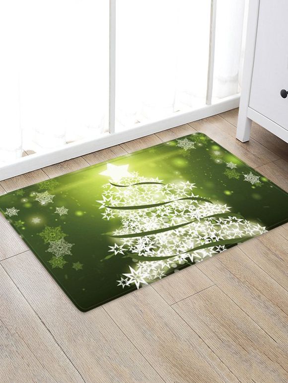 Tapis Anti-dérapant Absorbant d'Eau Motif de Sapin et Flocon de Neige - Vert W24 X L35.5 INCH