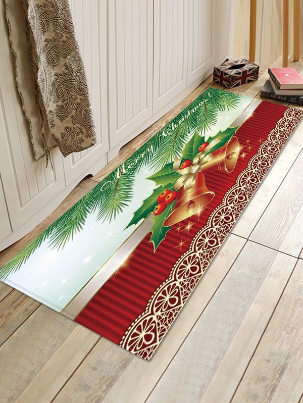 

Christmas Tree Bells Pattern Anti-skid Water Absorption Area Rug, Multi