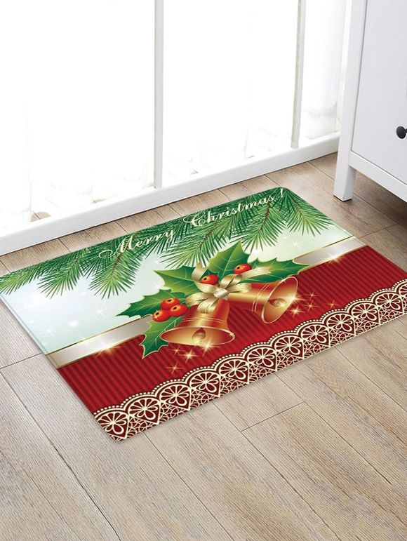 Tapis Anti-dérapant Absorbant d'Eau Motif de Cloche et Sapin de Noël - multicolor W24 X L35.5 INCH