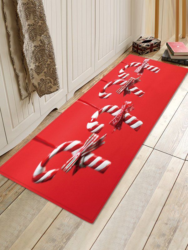 

Christmas Candy Cane Pattern Water Absorption Floor Rug, Red