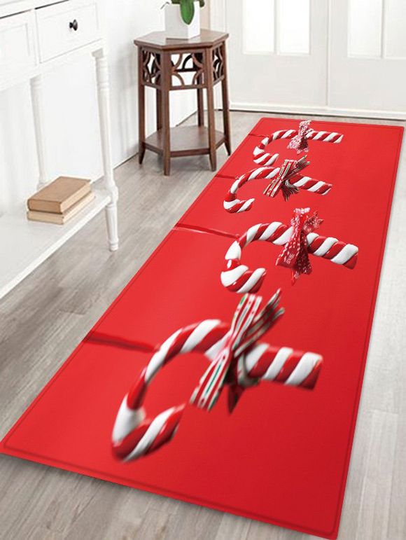 Tapis Anti-dérapant Absorbant d'Eau Motif de Canne et de Bonbon - Rouge W24 X L71 INCH