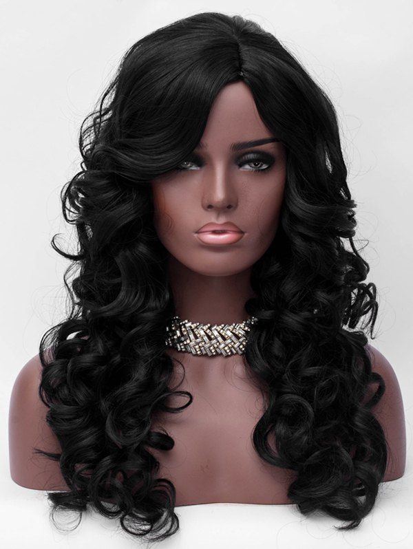 

Long Side Bang Party Wavy Synthetic Wig, Black