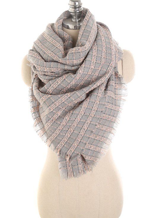 

Elegant Plaid Decorative Fringed Long Scarf, Gray cloud