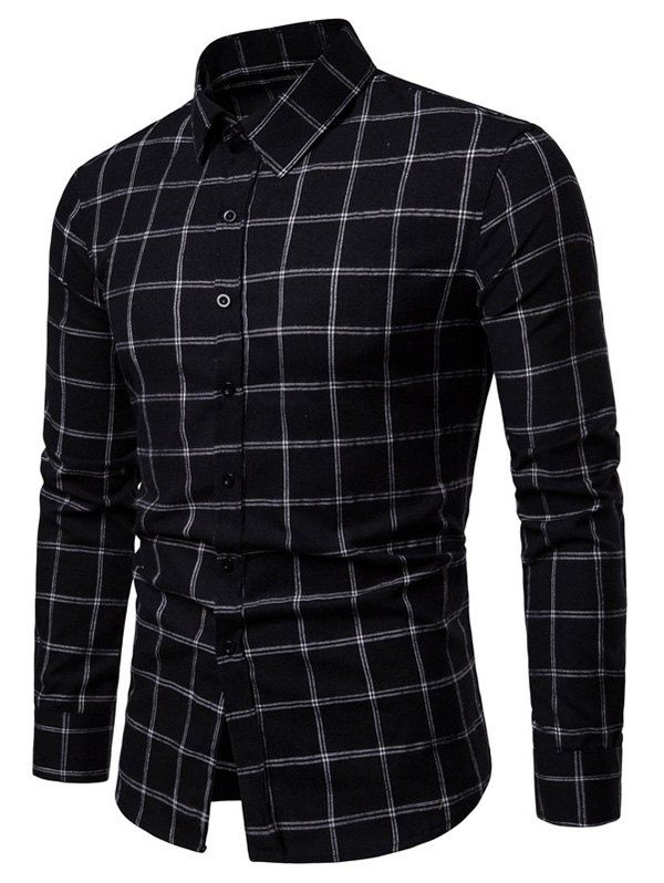 

Long Sleeves Casual Checkered Shirt, Black