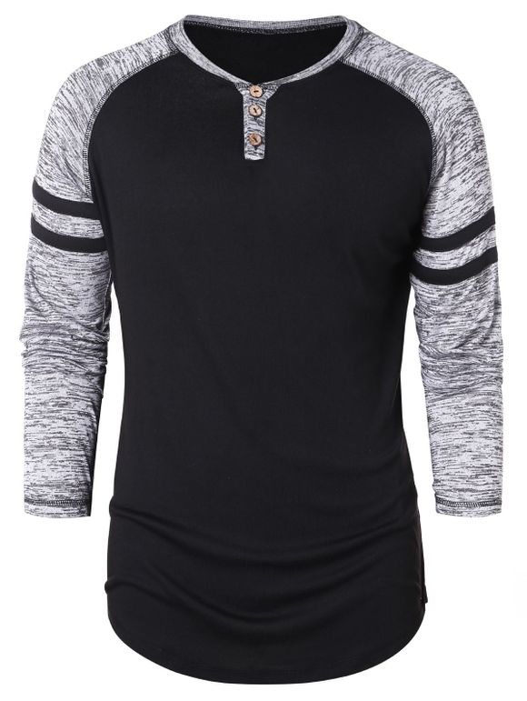 T-Shirt Henley à Manches Raglan - Noir XL