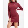 Long Sleeve Asymmetrical Turtleneck Knit Dress - RED WINE L