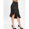 Flounce Trim High Low Skirt with Buttons - BLACK S