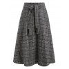 Knot Front Wool Blend Plaid Skirt - GRAY XL