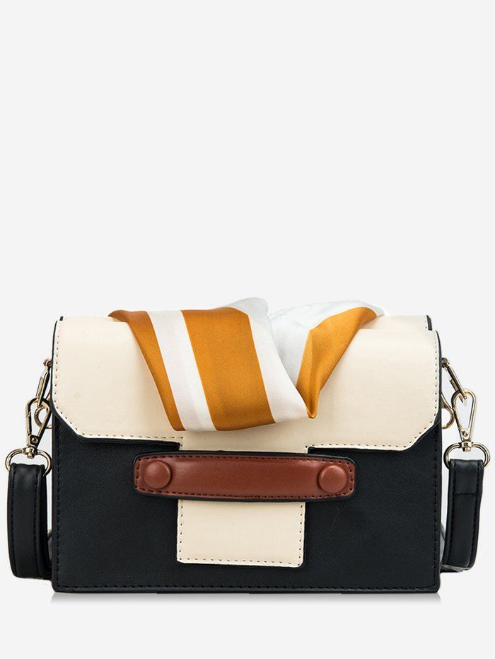 

Scarf Decoration Color Block Crossbody Bag, Black