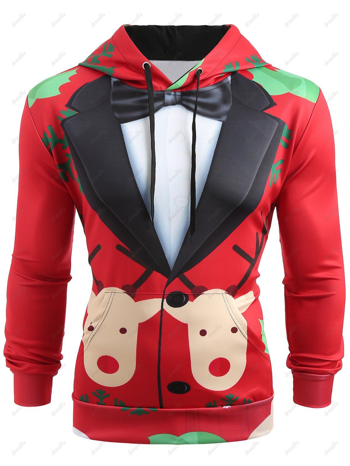 Christmas Faux Suit Print Pullover Hoodie - multicolor 3XL
