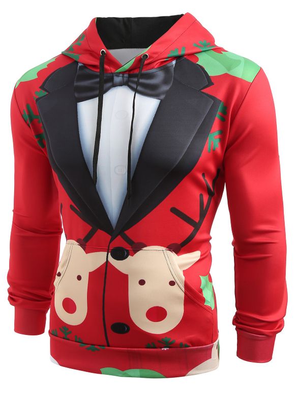 Sweat-Shirt à Capuche Pullover avec Imprimé Faux-Costume de Noël - multicolor L