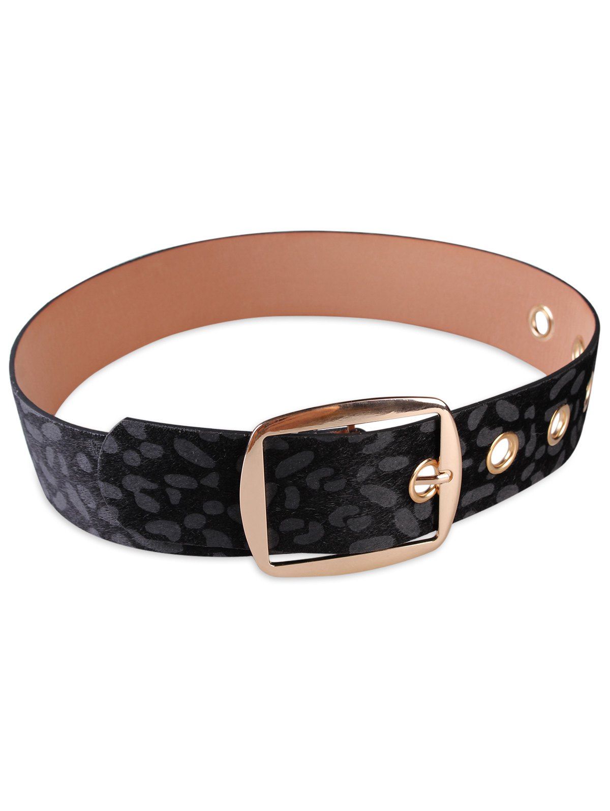 

Metal Buckle Faux Leather Leopard Belt, Black