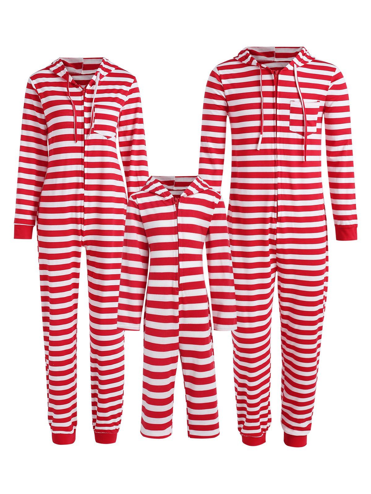 

Christmas Stripe Hooded Family Jumpsuit Pajama, Red