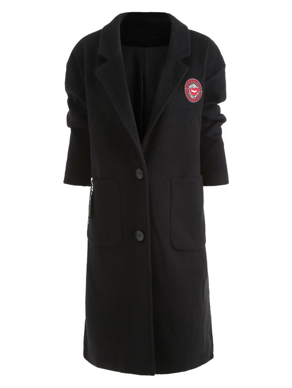 Long manteau brodé de feutre boutonné - Noir ONE SIZE