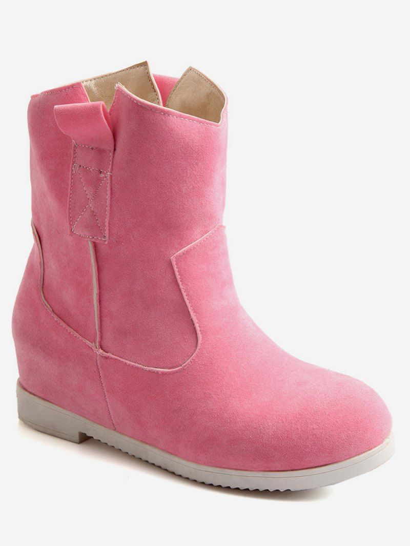 

Plus Size Hidden Heel Mid Calf Boots, Pink