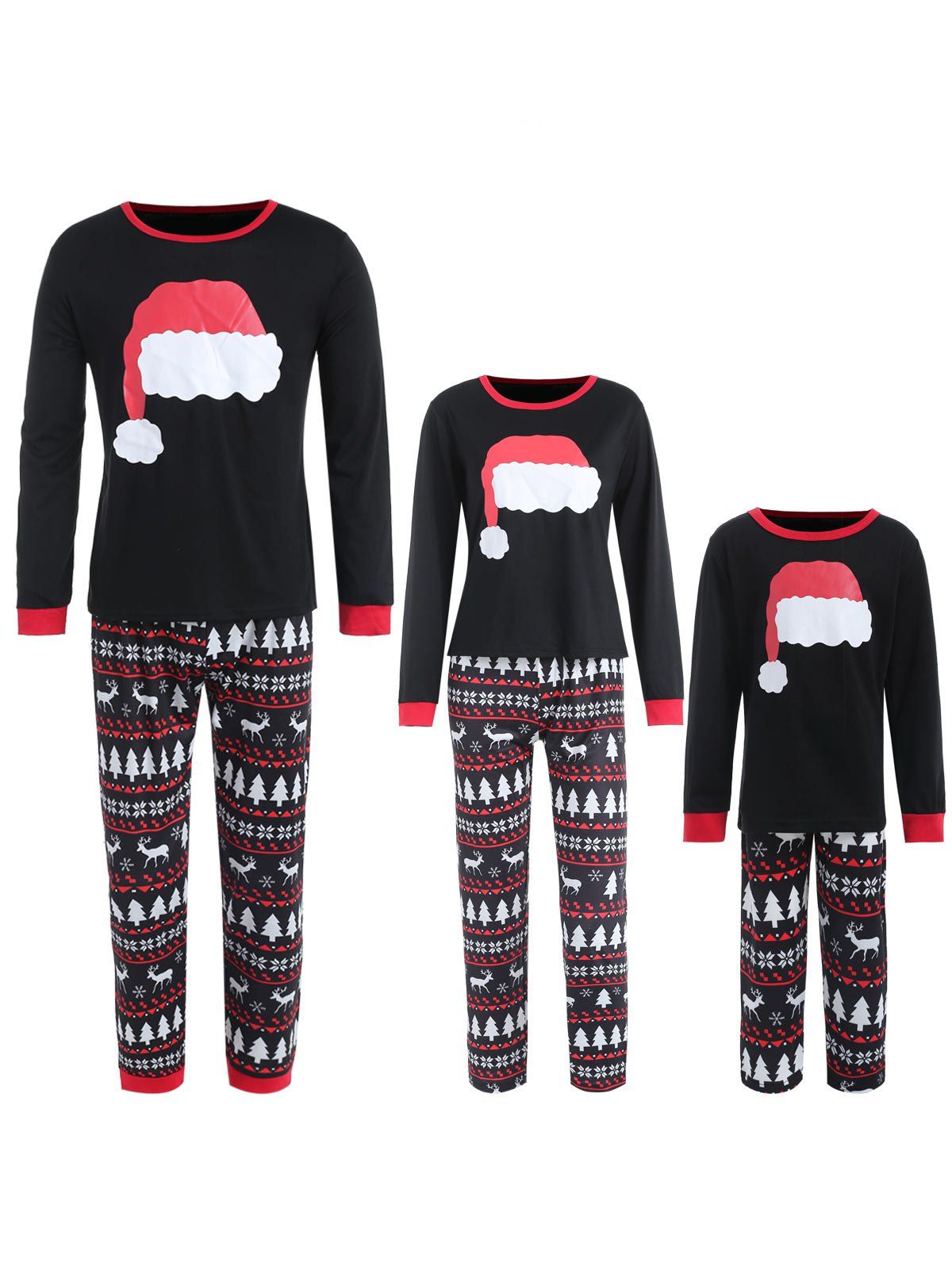 Christmas Hat Print Family Pajamas - BLACK DAD S