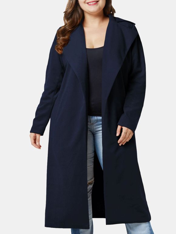 Manteau Long de Grande Taille à Ouvert en Avant - Bleu profond 2X