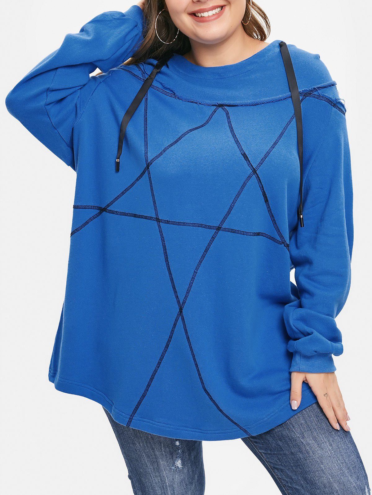 

Plus Size Pullover Contrast Hoodie, Blue