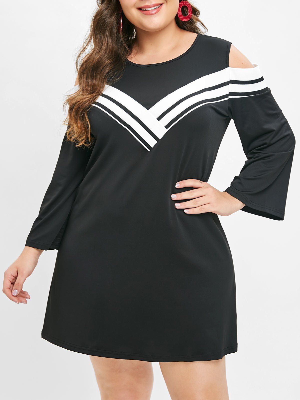

Plus Size Cold Shoulder Contrast Bodycon Dress, Black