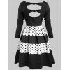 Polka Dot Back Cut Out Flare Rockabilly Style Dress - BLACK S