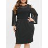 Robe moulante avec empiècement en tulle à grande taille - Noir 1X