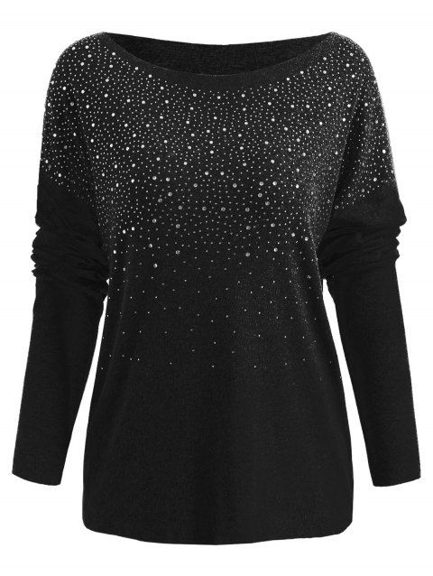 [41% OFF] 2019 Rhinestone Embellished Long Sleeve Sweater In BLACK L ...