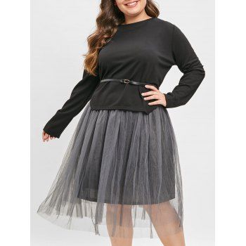 

Belted High Low Top and Maxi Mesh Skirt, Black