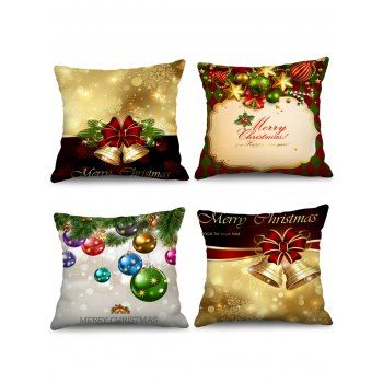 

4PCS Merry Christmas Bell Ball Printed Pillow Cover, Multicolor