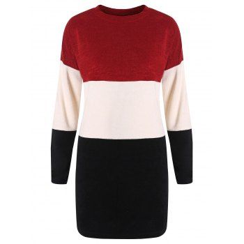 

Long Sleeve Color Block Round Neck T-shirt, Black