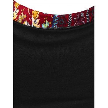 

Plus Size Ethnic Print Front Slit T-shirt, Black