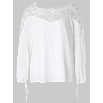 

Plus Size Solid Color Lace Insert Blouse, White