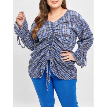 

Plus Size Drawstring Front Plaid Blouse, Multicolor