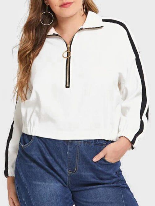 

Plus Size Half Zip Contrast Trim Sweatshirt, Milk white