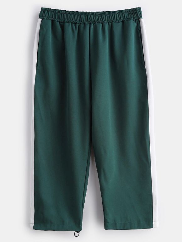 Pantalon Capri Bicolore à Taille Elastique de Grande Taille - Vert Foncé L