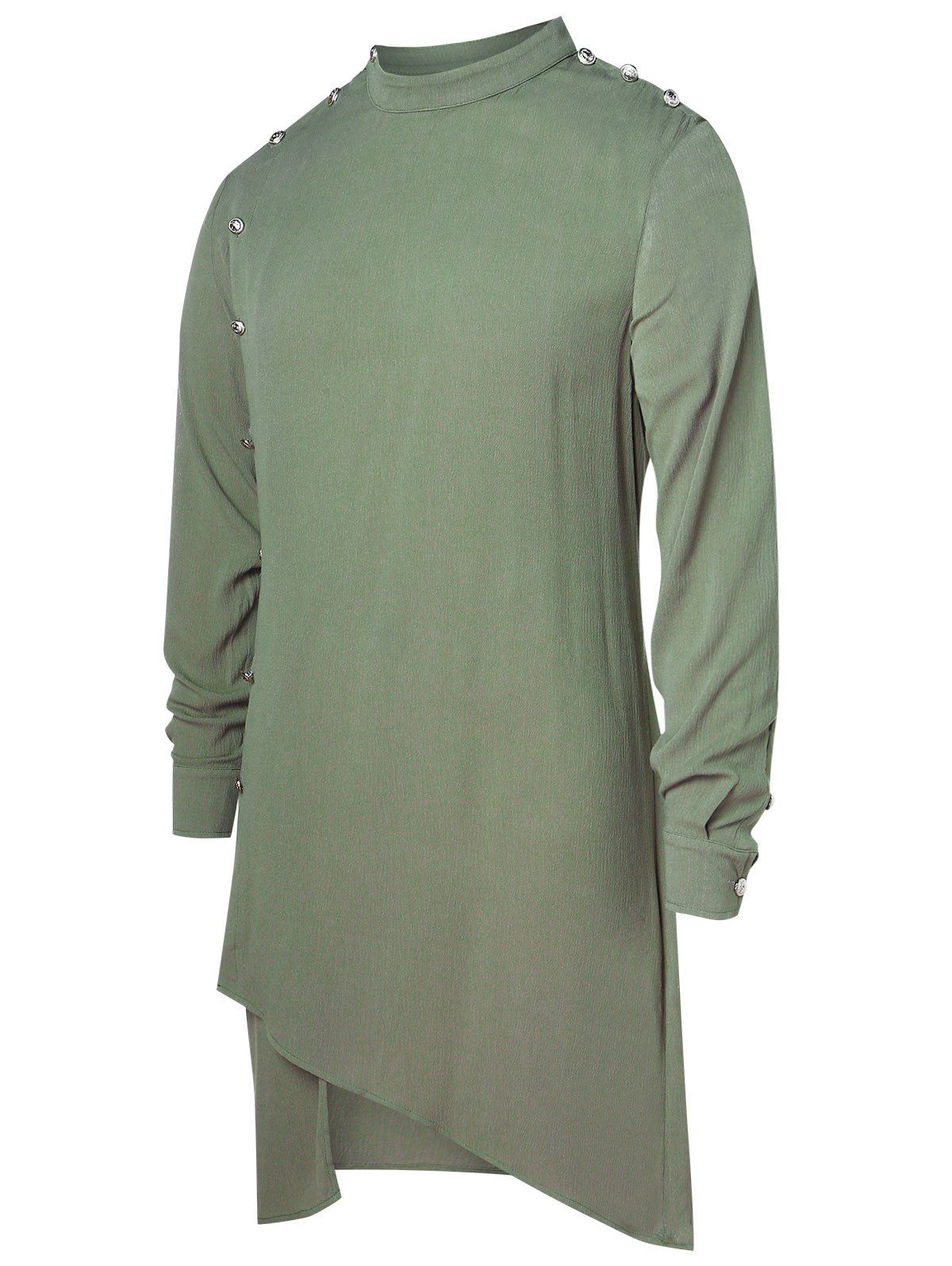 Asymmetric Stand Collar Longline T-shirt - SEA GREEN M