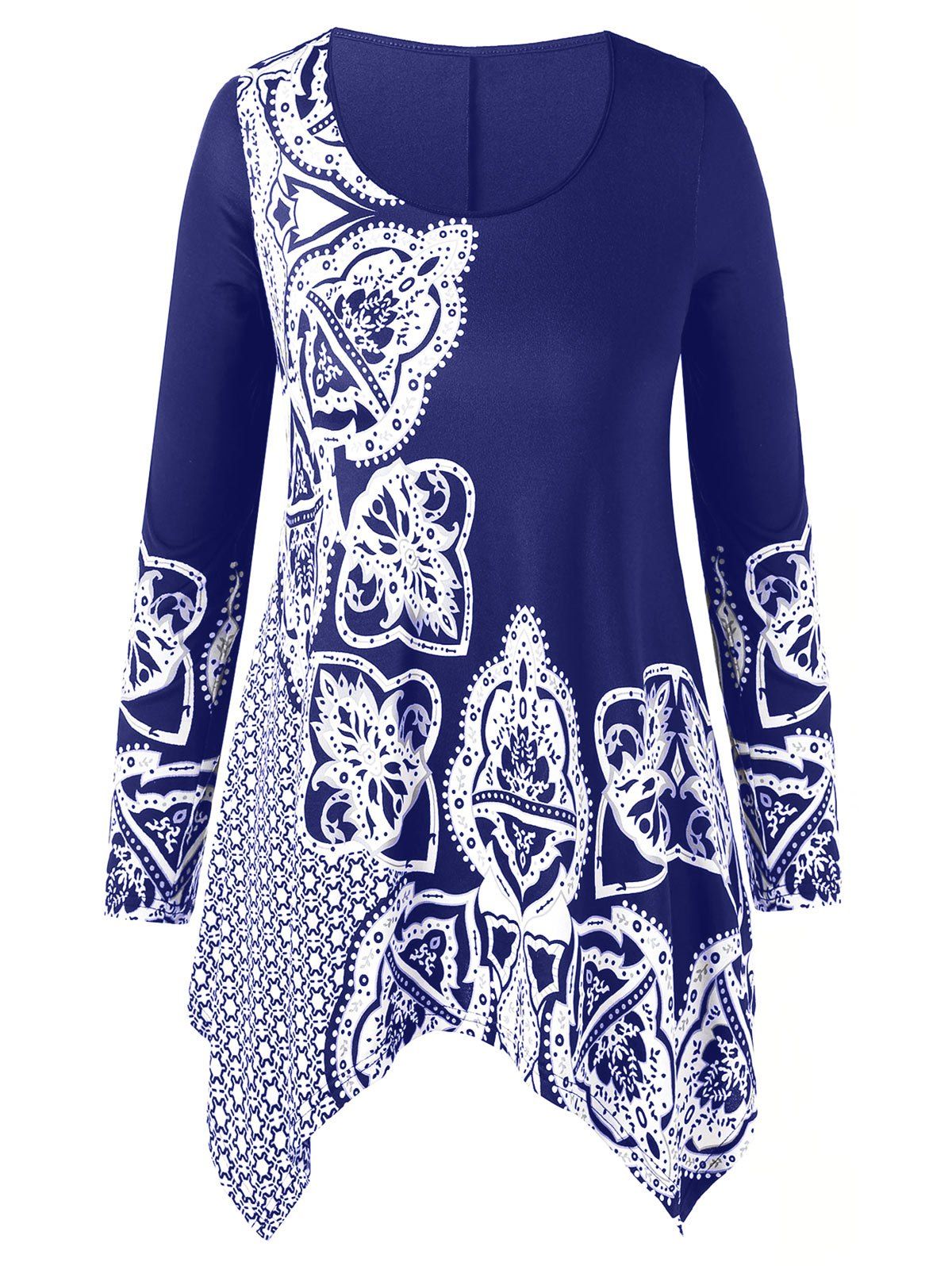 Long Sleeve Plus Size Printed Plain T-shirt